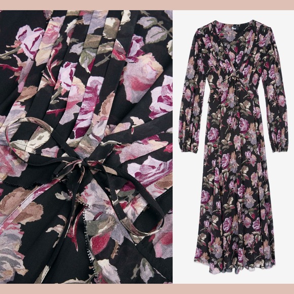 NWT The Kooples [ SZ 3 ] English Rose Floral Long Sleeve Maxi Dress Black #U1266 - Picture 3 of 16